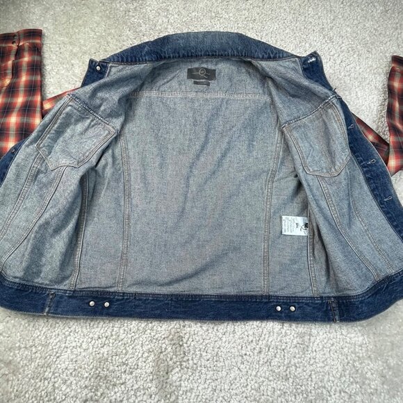 Alexander McQueen Denim Trucker Jacket Plaid Sleeves Womens 52 XL US NEW - Picture 7 of 15